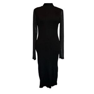 Almost Famous Black Ribbed Bodycon Dress with Long Sparkle Sleeves and Mock Neck